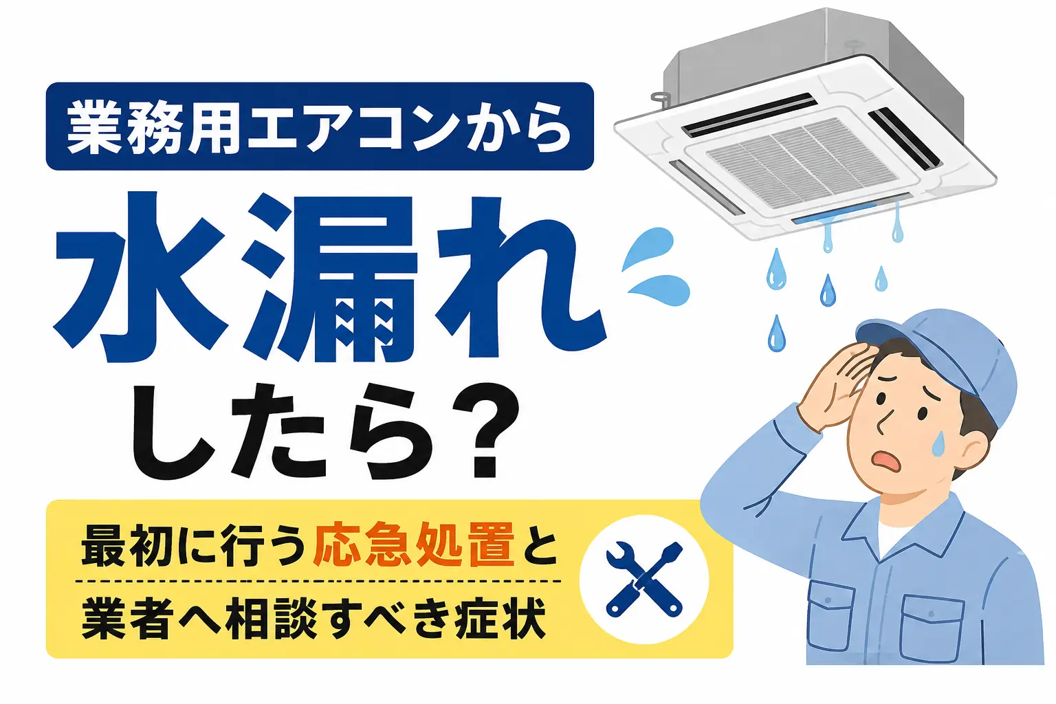 業務用エアコンから水漏れした際の応急処置と業者へ相談すべき症状