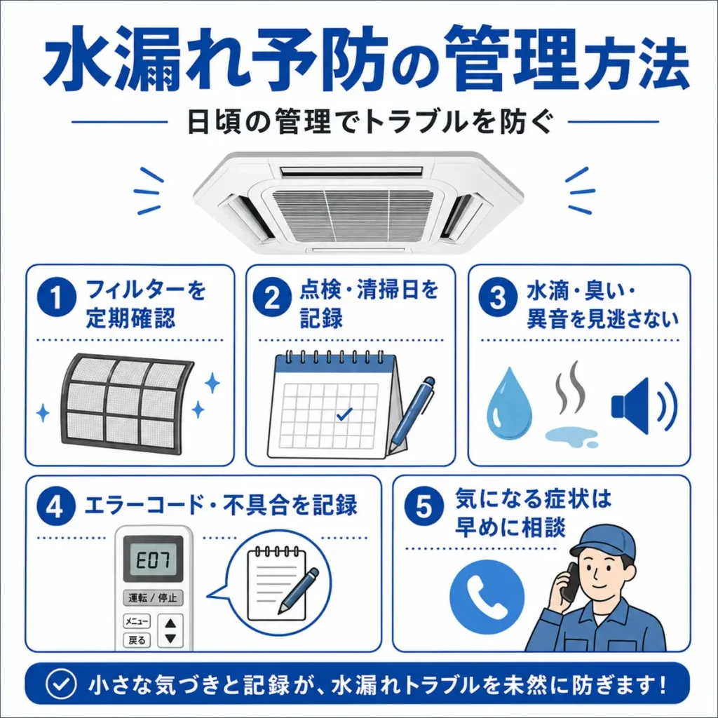 業務用エアコンの水漏れを予防する5つの管理方法